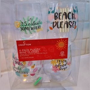 Crofton 4-Pack Summer-Themed Plastic Wine Glasses Set
